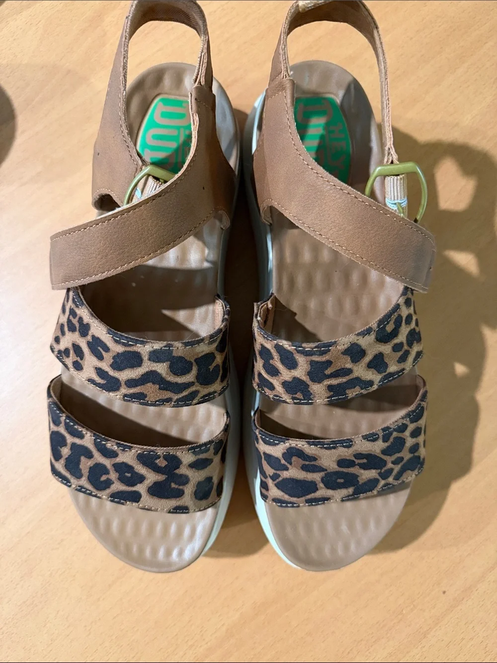 Hey Dude Leopard Print Platform Sandal in Brown and Cream